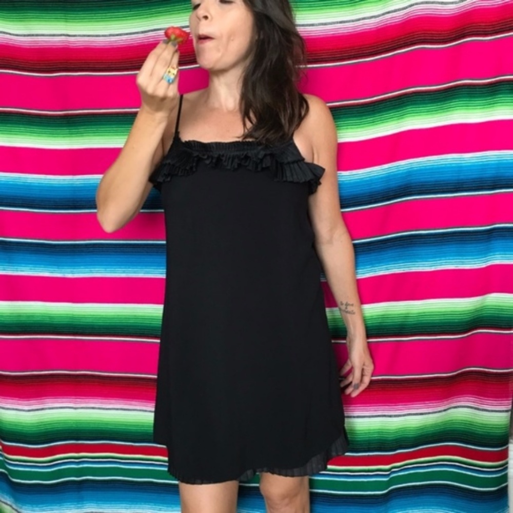 Ella Moss Pleat Ruffle Dress Silk Frill Hem Bust